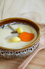 steamed egg on wood background
