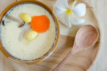 steamed egg on wood background