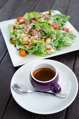 espresso coffee and caesar salad