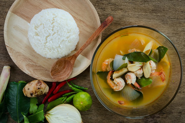 Tom yum Kung or Sour prawn soup,thai food