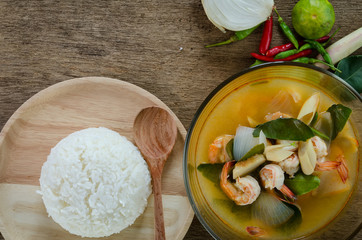 Tom yum Kung or Sour prawn soup,thai food