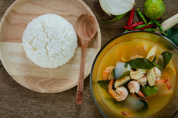 Tom yum Kung or Sour prawn soup,thai food
