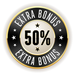Fototapeta premium Black 50% extra bonus button with gold border