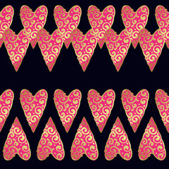 Seamless vector gold pattern with hearts. Vector illustration