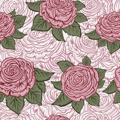 Vintage seamless pattern with roses. Retro hand drawn vector illustration. Mother's day, wedding invitation, save the date, birthday