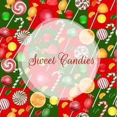 Sweets background with lolipop and orange slice