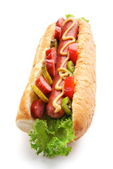 Fresh hot dog isolated on white
