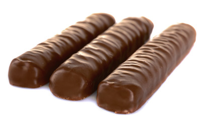Tasty chocolate bars isolated on white background
