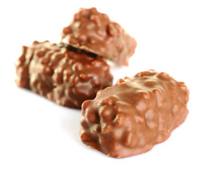 Tasty chocolate bars isolated on white background