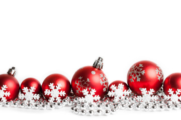 red christmas balls on white