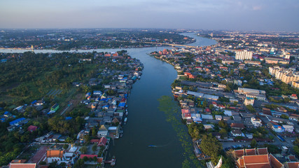 aerial view of klong lad kred important landmark of chaopraya ri