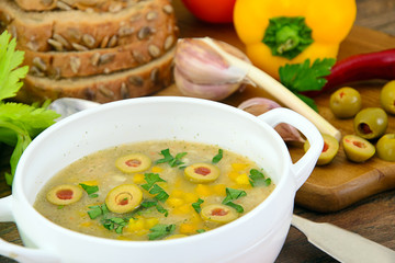 Barley Soup with Olives and Peppers