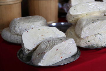 Home made cheese on table