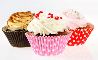 Cake with Cream, Cupcake on White Background.