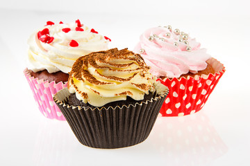 Cake with Cream, Cupcake on White Background.