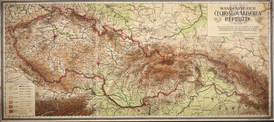 old map of czech and slovak republic from 1923