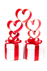 holiday gift box with red ribbon