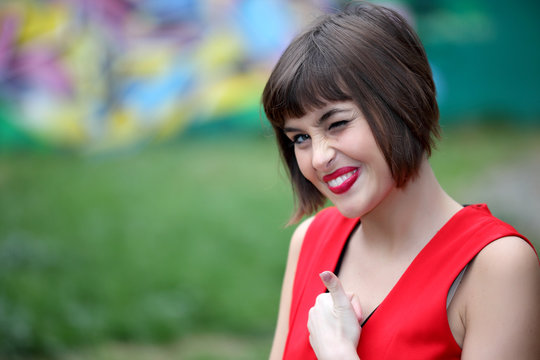 Beautiful woman thumbs up