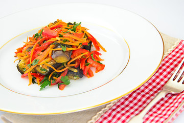 Diet and Healthy Food: Salad with Eggplant, Carrots