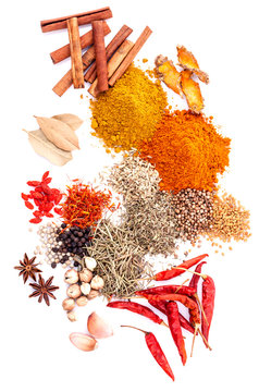 Assorted of spices black pepper ,white pepper,fenugreek,cumin ,b