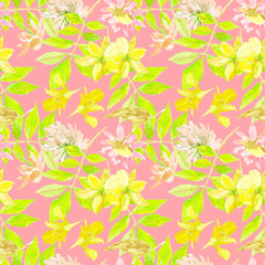 Yellow watercolor flowers seamless pattern