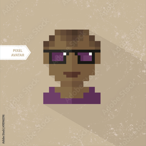 "Pixel Avatar African American with glasses, guy. Pixel icon sets