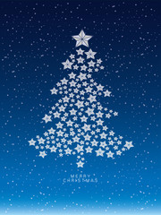 Christmas and new years snow background with star christmas Tree
