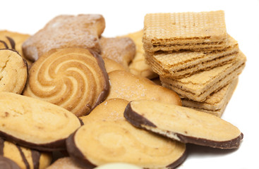 variety of sweet cookies on white background