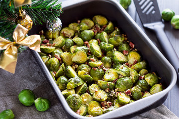 Cooked Brussel Sprouts On a ChristmasTable