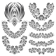 Design ornamental elements set. Floral tattoo in vintage style.