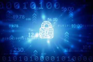 Security concept: Lock on digital screen, contrast, 3d render