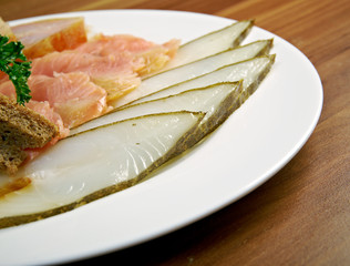 Seafood arrangement.salmon,halibut