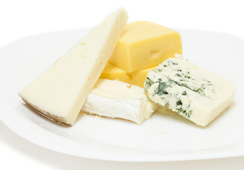 cheese board on plate on white background