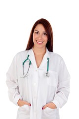 Casual doctor with brown eyes