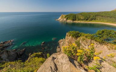 Rocks and mountains on the shores of the sea of Japan. Primorye, Russia. Скалы и горы на берегах Японского моря. Приморье, Россия