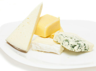 cheese board on plate on white background