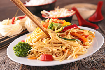fried noodles and vegetables