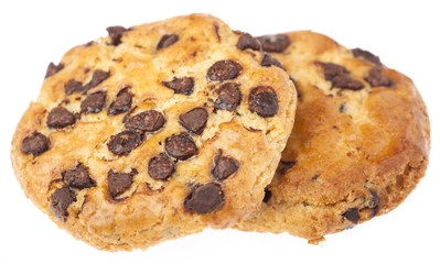 two chocolate cookies isolated on a white background