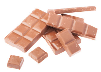 pile of chocolate bars isolated on a white background