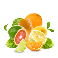 Fresh Citrus Fruit Set On White Background