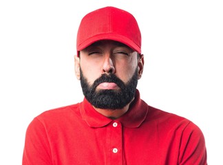 Sad Pizza delivery man