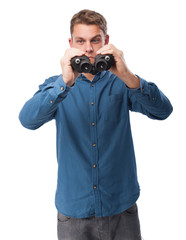 cool young-man with binoculars