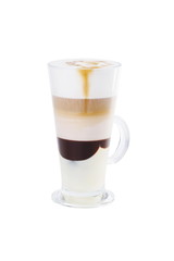 Coffe mocha withcondensed milk and chocolate. Isolated on white