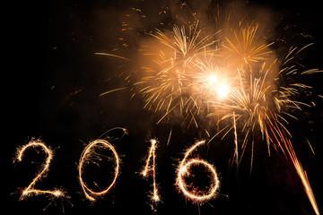 2016 written with fireworks as a background