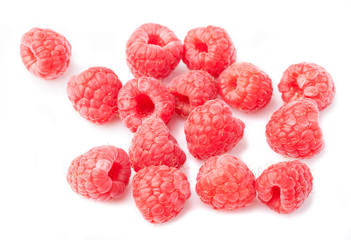 group of raspberries isolated on a white background