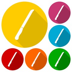 Kitchen knife icons set with long shadow