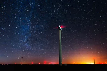 Afwasbaar fotobehang Milky Way over the wind turbine © ValentinValkov