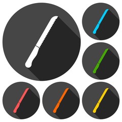 Kitchen knife icons set with long shadow