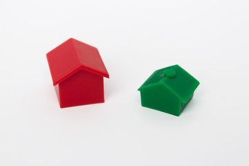 two toy houses, miniature home, - obrazy, fototapety, plakaty