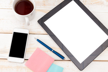 top view of working place elements